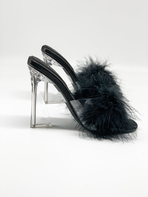 Sassy Fur Clear Black Heels